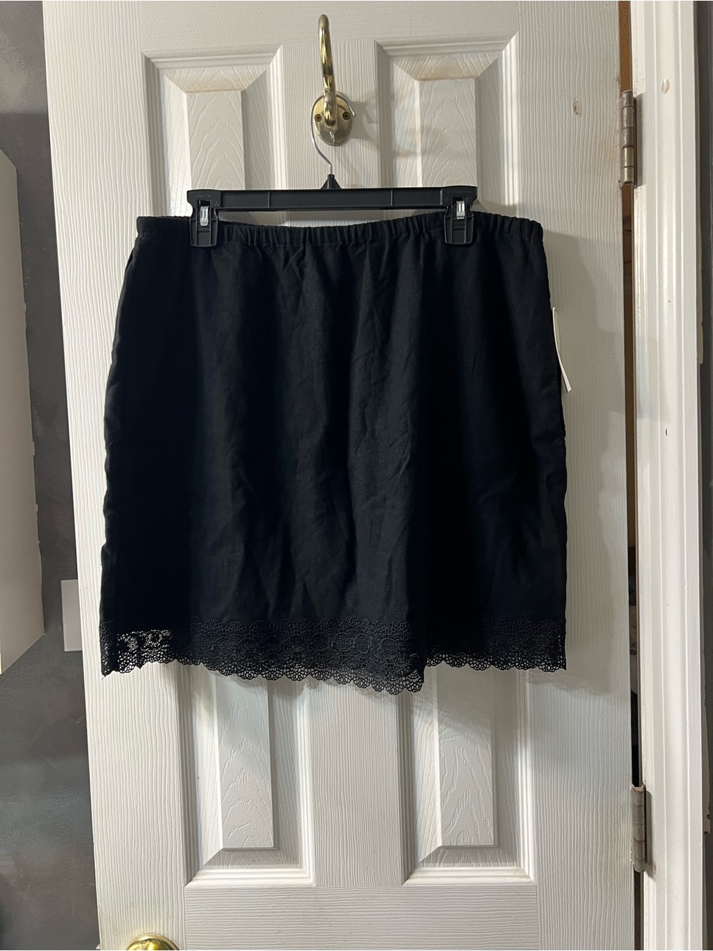 A New Day Women’s Lace Trim Mini Skirt Black Linen Blend Large NWT